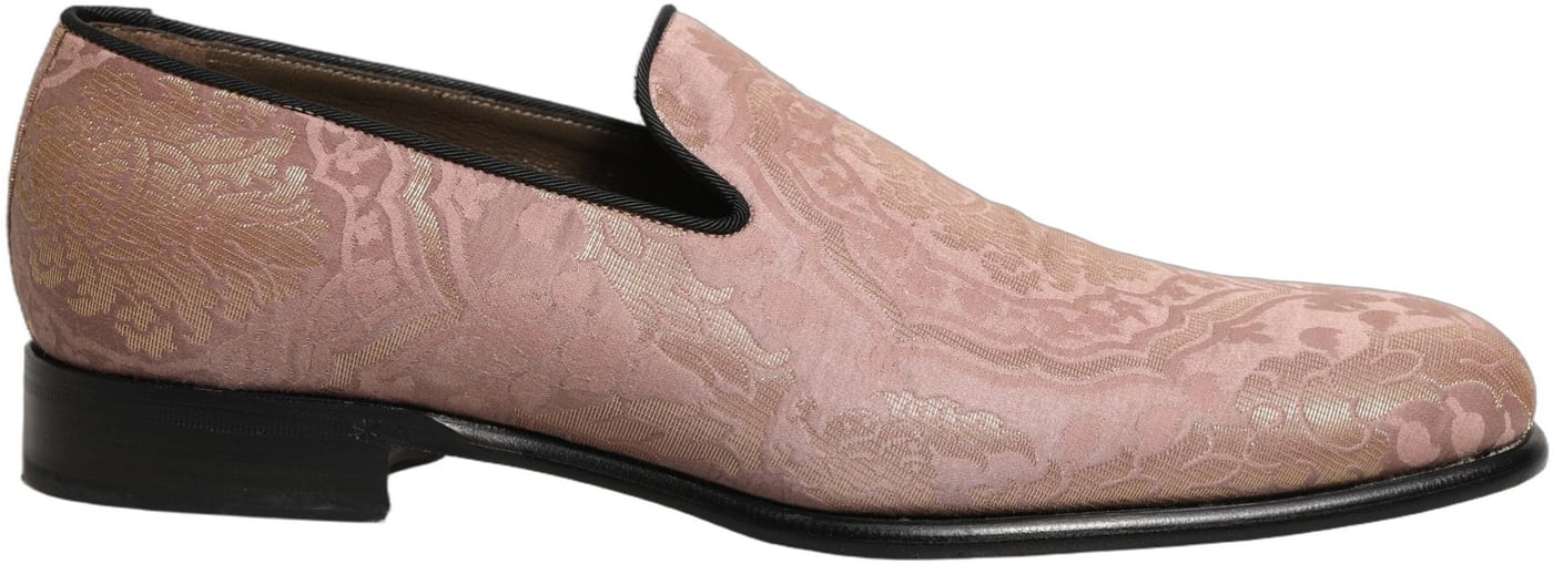 Dolce & Gabbana Pink Brocade Men Slip On Dress Loafers Shoes