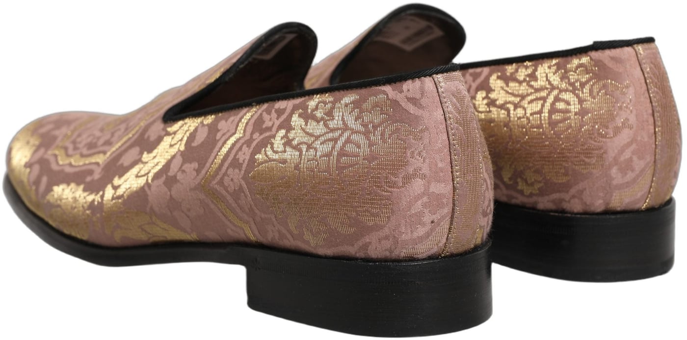 Dolce & Gabbana Pink Brocade Men Slip On Dress Loafers Shoes