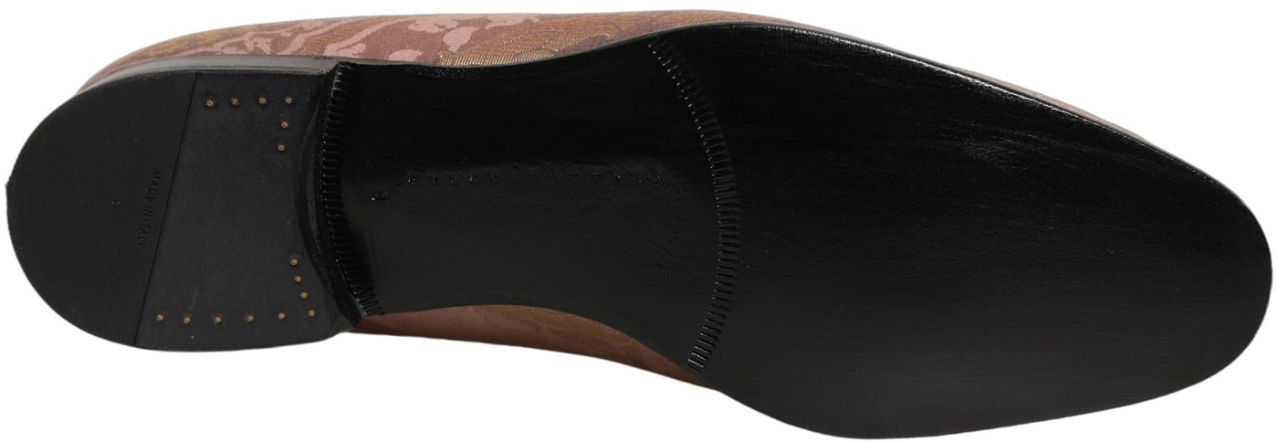 Dolce & Gabbana Pink Brocade Men Slip On Dress Loafers Shoes
