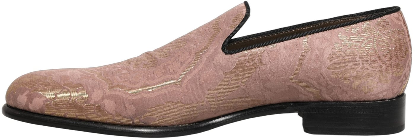 Dolce & Gabbana Pink Brocade Men Slip On Dress Loafers Shoes
