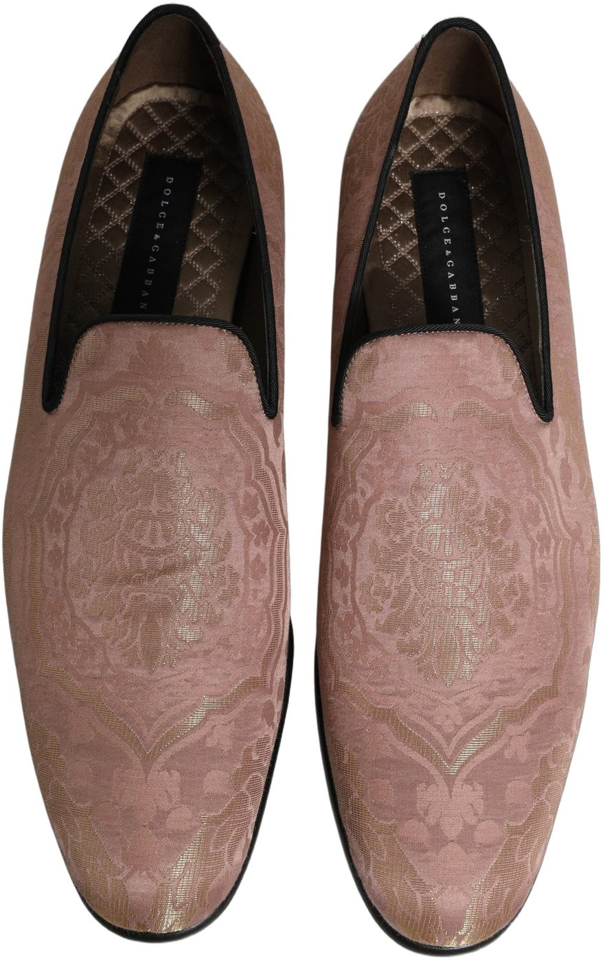 Dolce & Gabbana Pink Brocade Men Slip On Dress Loafers Shoes