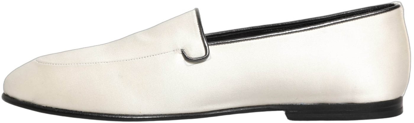 Dolce & Gabbana White Satin Logo Slip On Flats Loafers Shoes