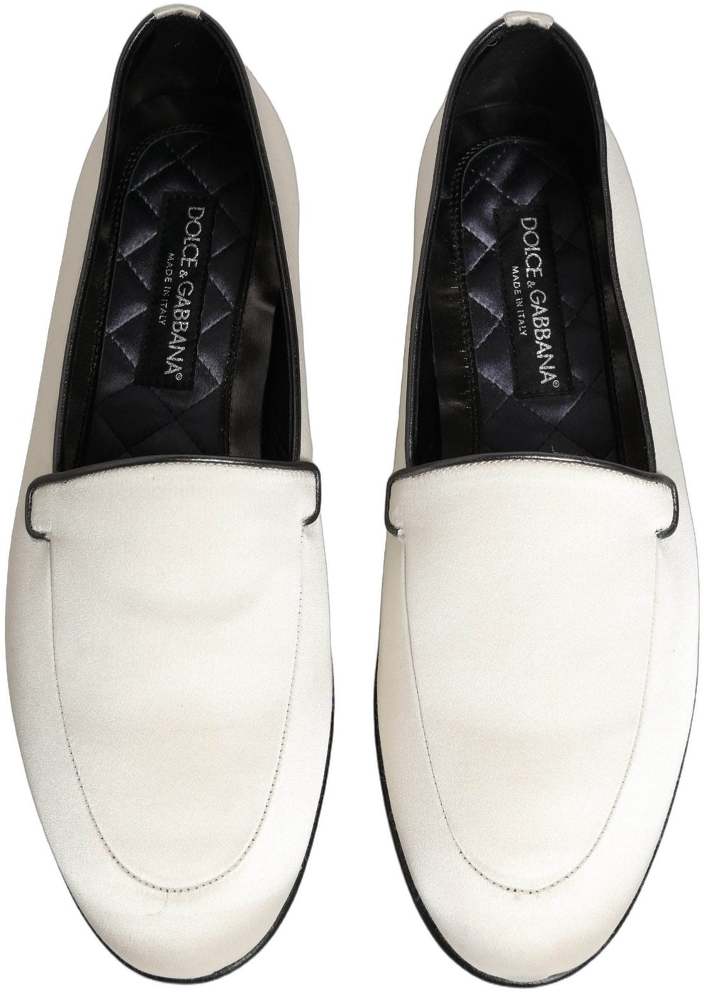 Dolce & Gabbana White Satin Logo Slip On Flats Loafers Shoes