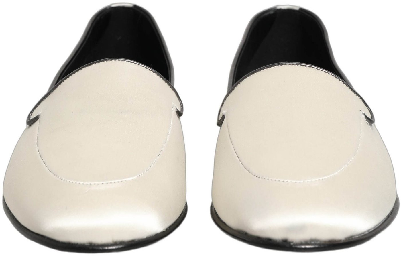 Dolce & Gabbana White Satin Logo Slip On Flats Loafers Shoes