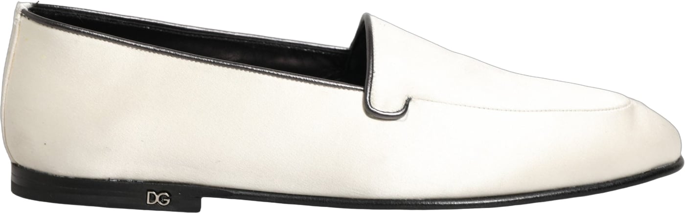 Dolce & Gabbana White Satin Logo Slip On Flats Loafers Shoes