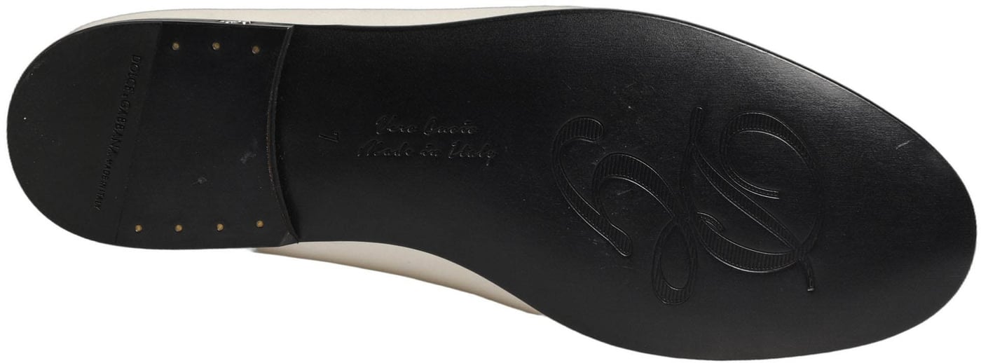 Dolce & Gabbana White Satin Logo Slip On Flats Loafers Shoes