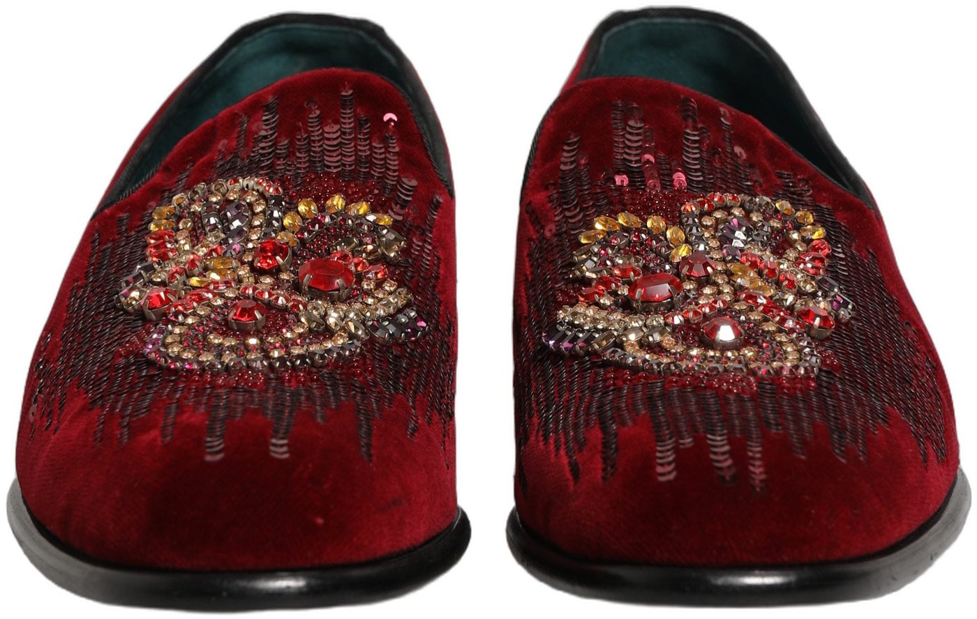 Dolce & Gabbana Maroon Sequin Gemstone Dress Loafers Shoes