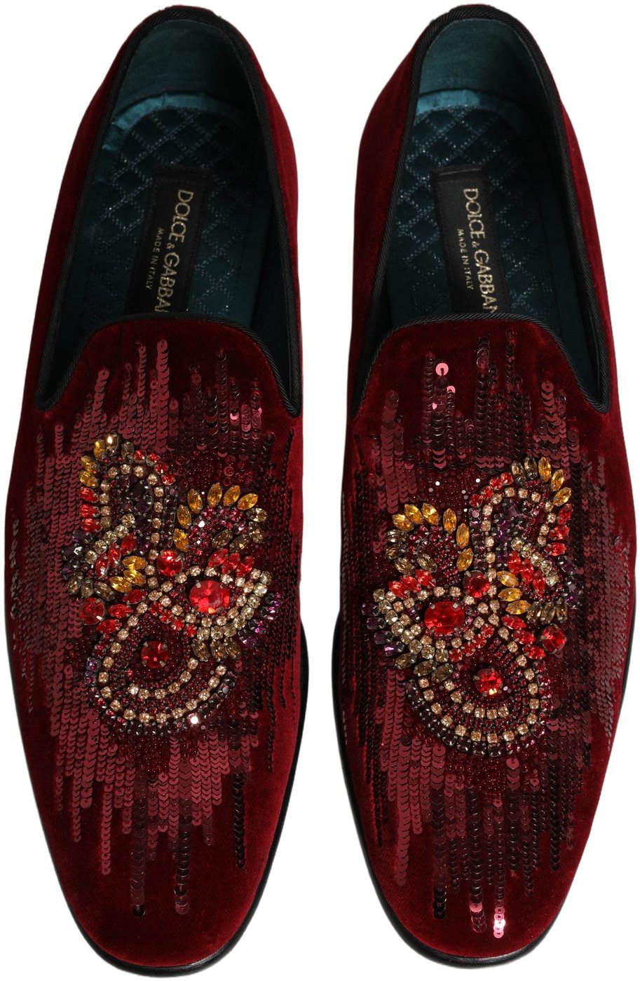 Dolce & Gabbana Maroon Sequin Gemstone Dress Loafers Shoes