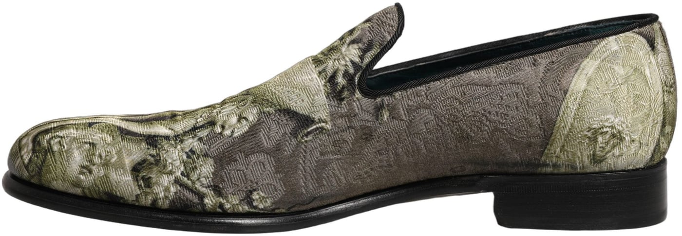 Dolce & Gabbana Brown Baroque Print Slip On Loafers Shoes
