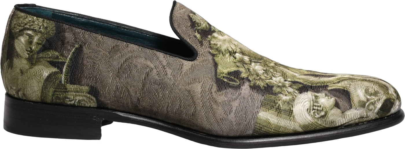 Dolce & Gabbana Brown Baroque Print Slip On Loafers Shoes