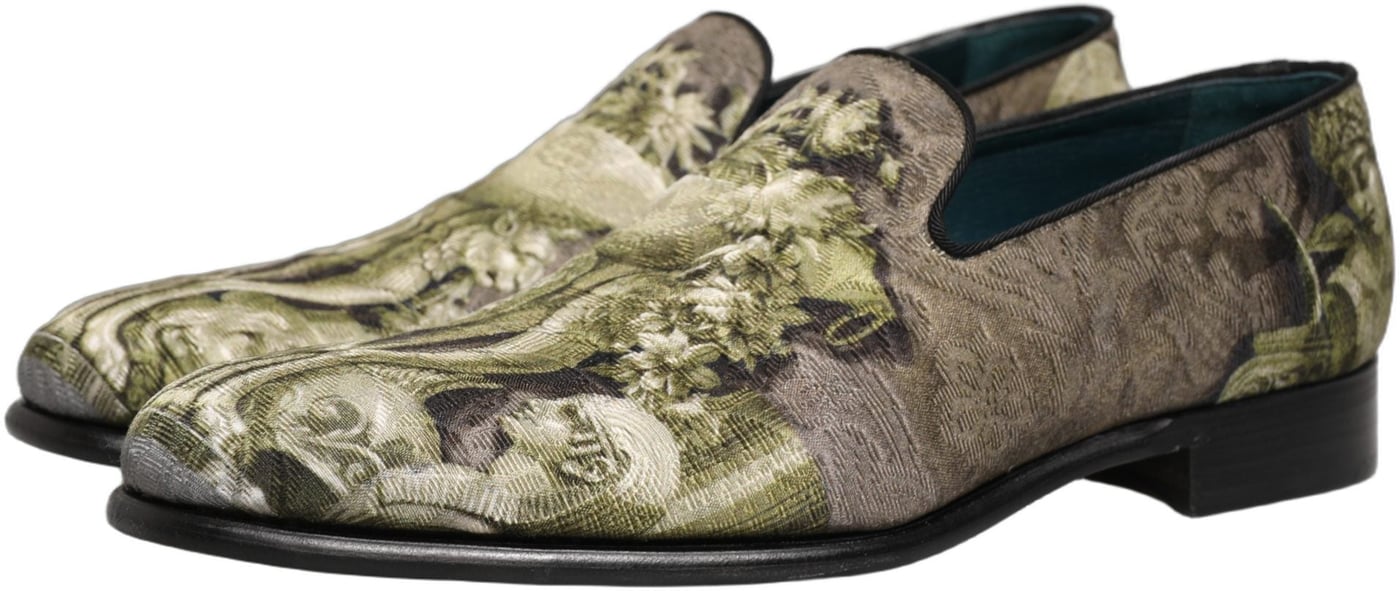 Dolce & Gabbana Brown Baroque Print Slip On Loafers Shoes
