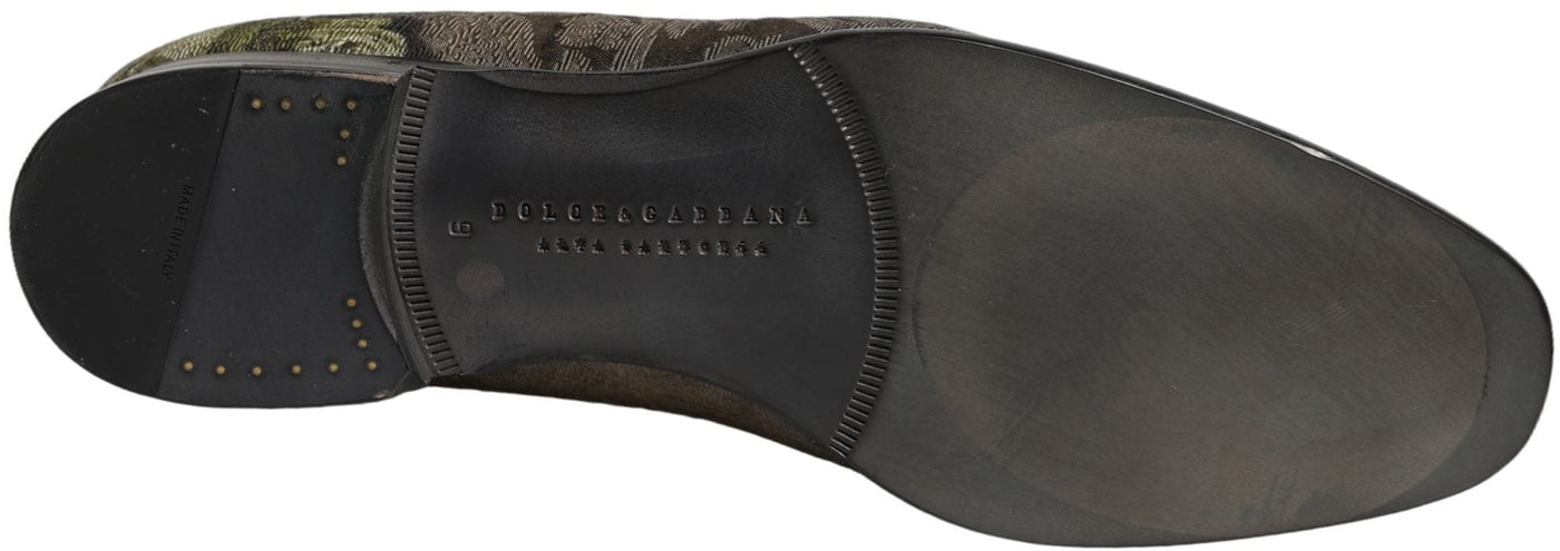 Dolce & Gabbana Brown Baroque Print Slip On Loafers Shoes