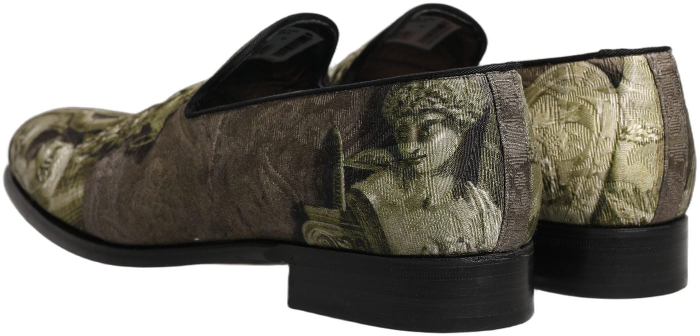 Dolce & Gabbana Brown Baroque Print Slip On Loafers Shoes