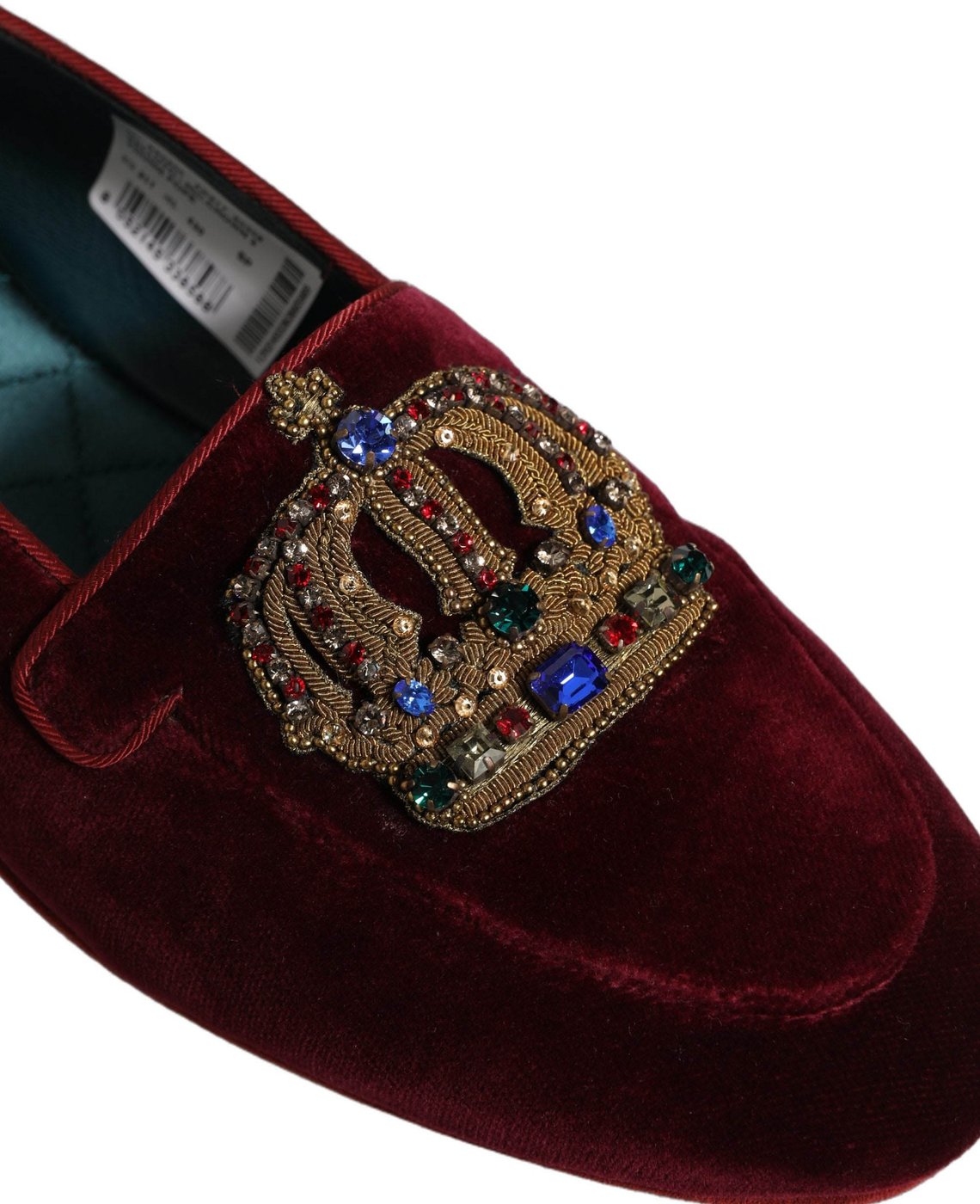Dolce & Gabbana Burgundy Velvet Crown Slip On Loafers Shoes