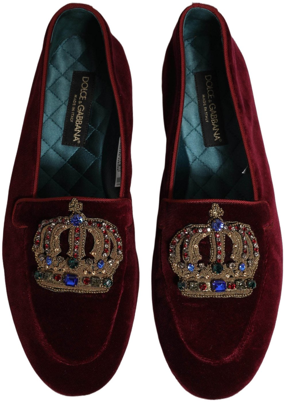 Dolce & Gabbana Burgundy Velvet Crown Slip On Loafers Shoes