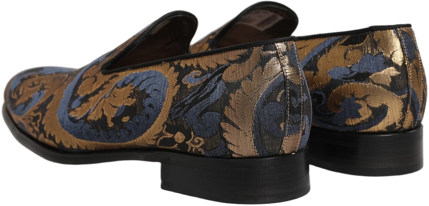 Dolce & Gabbana Blue Brocade Slip On Men Dress Loafers Shoes