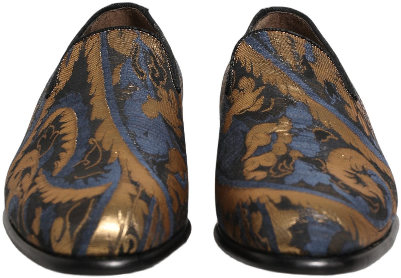 Dolce & Gabbana Blue Brocade Slip On Men Dress Loafers Shoes