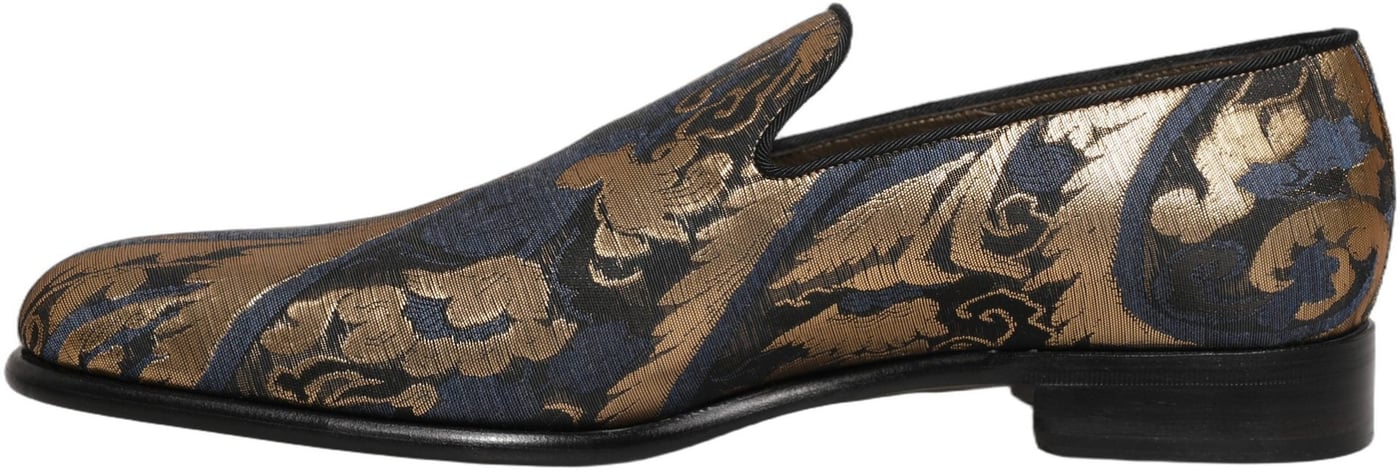 Dolce & Gabbana Blue Brocade Slip On Men Dress Loafers Shoes