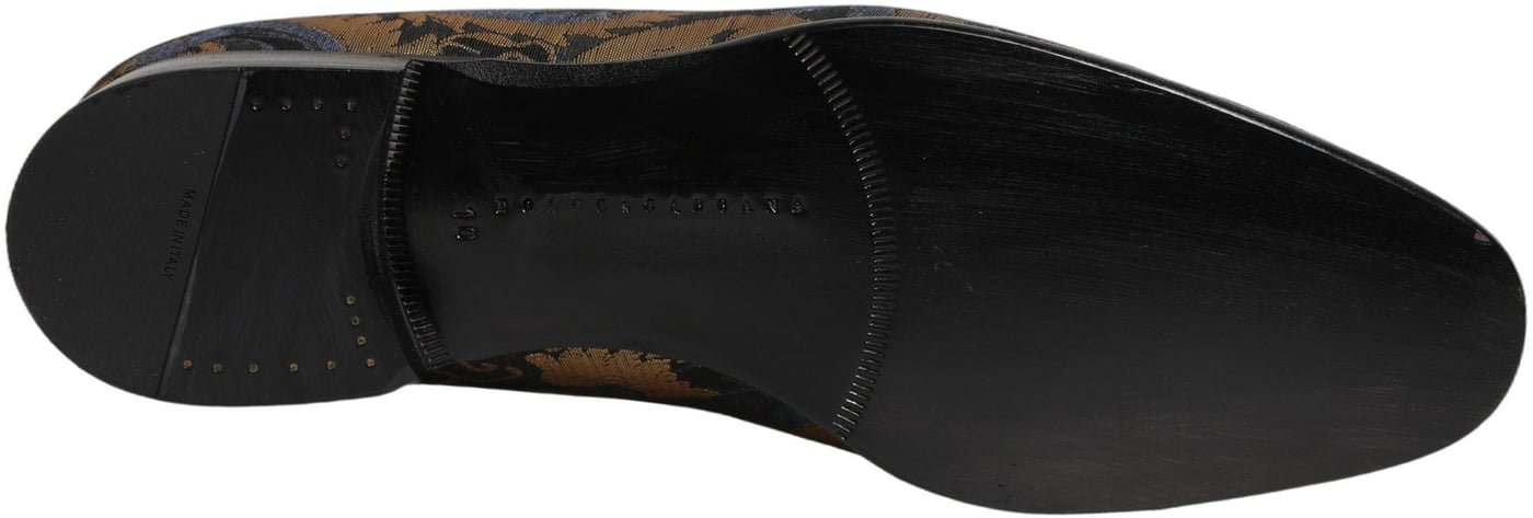Dolce & Gabbana Blue Brocade Slip On Men Dress Loafers Shoes