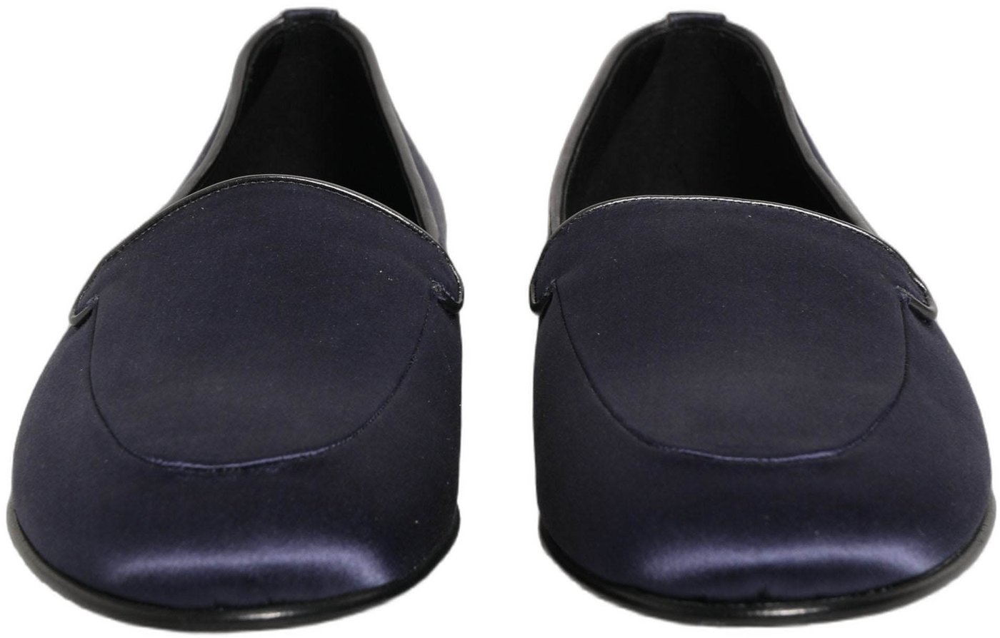 Dolce & Gabbana Blue Satin Logo Slip On Flats Loafers Shoes