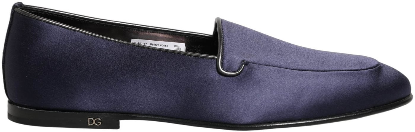 Dolce & Gabbana Blue Satin Logo Slip On Flats Loafers Shoes