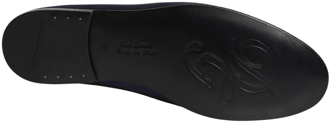 Dolce & Gabbana Blue Satin Logo Slip On Flats Loafers Shoes