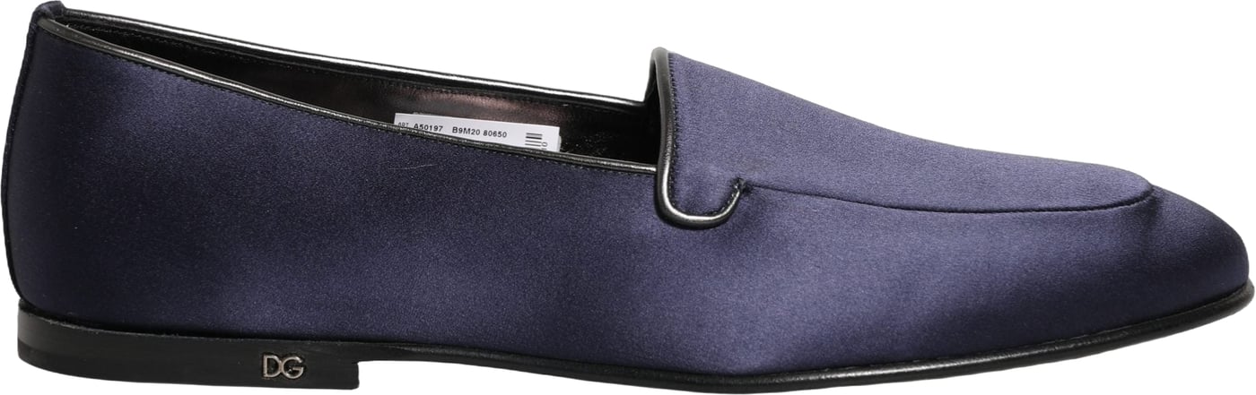 Dolce & Gabbana Blue Satin Logo Slip On Flats Loafers Shoes