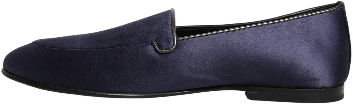Dolce & Gabbana Blue Satin Logo Slip On Flats Loafers Shoes