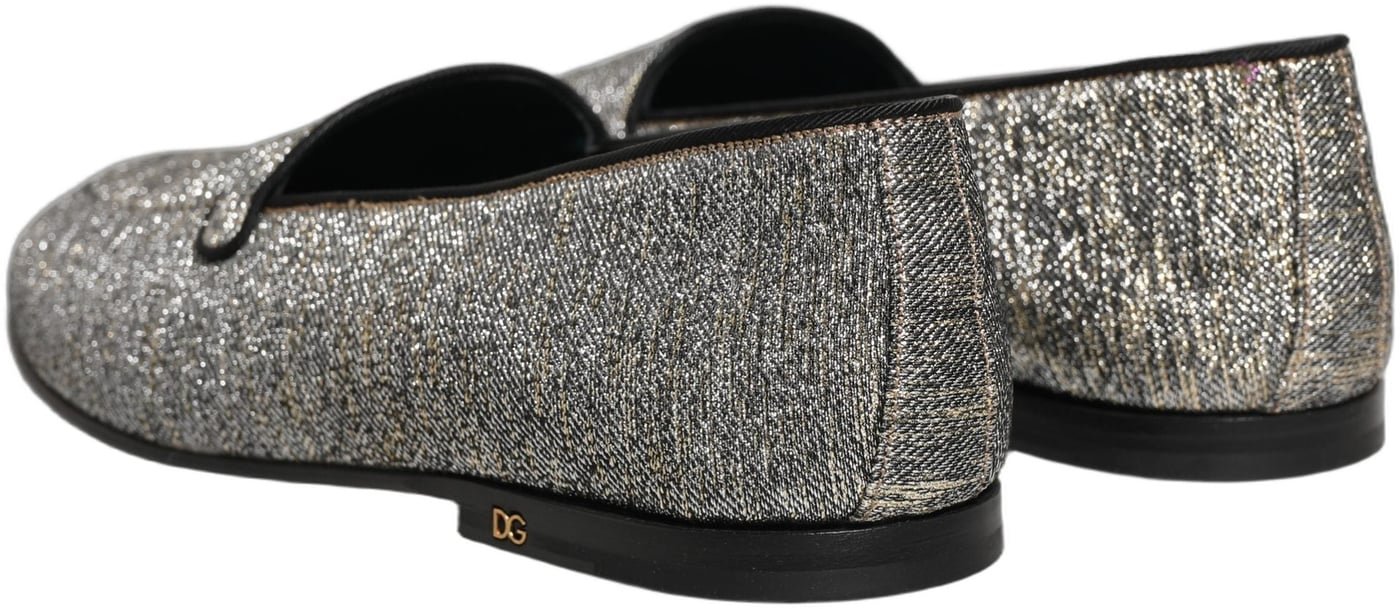 Dolce & Gabbana Gray Lurex Glitter Men Dress Loafers Shoes