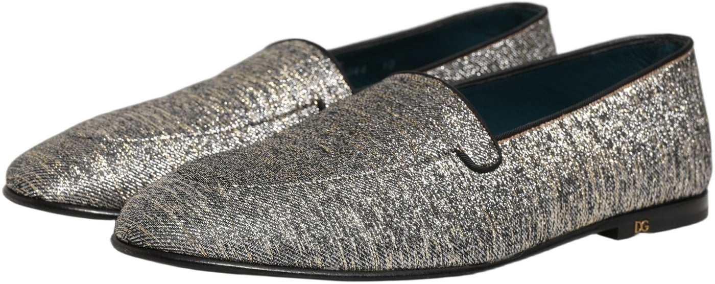 Dolce & Gabbana Gray Lurex Glitter Men Dress Loafers Shoes