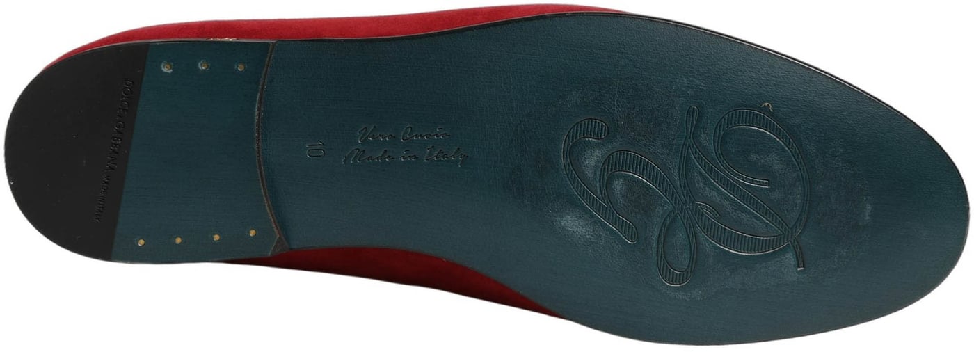 Dolce & Gabbana Red Suede Logo Slip On Flats Loafers Shoes