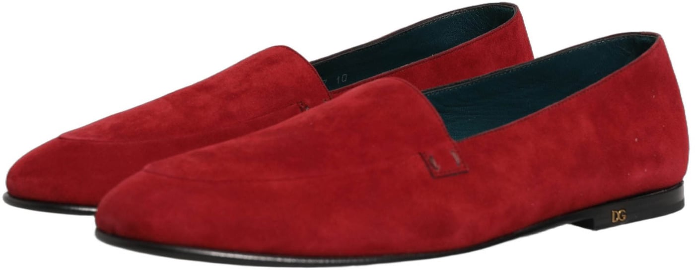 Dolce & Gabbana Red Suede Logo Slip On Flats Loafers Shoes
