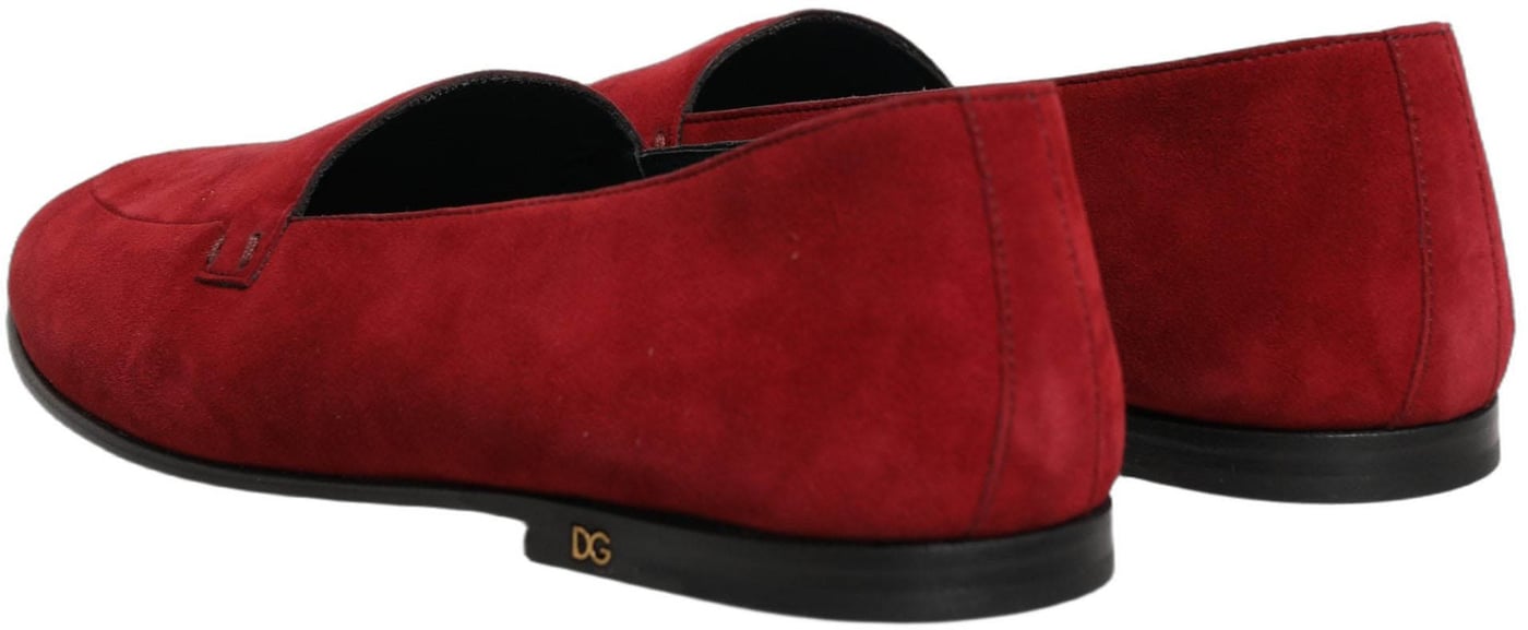 Dolce & Gabbana Red Suede Logo Slip On Flats Loafers Shoes
