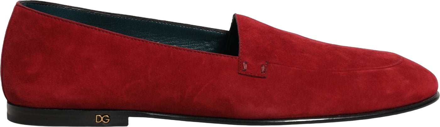 Dolce & Gabbana Red Suede Logo Slip On Flats Loafers Shoes