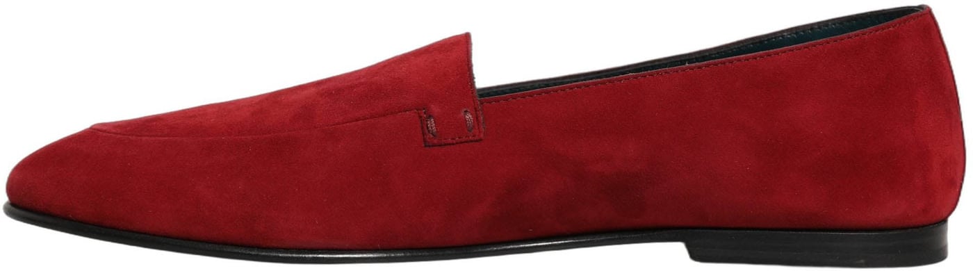 Dolce & Gabbana Red Suede Logo Slip On Flats Loafers Shoes