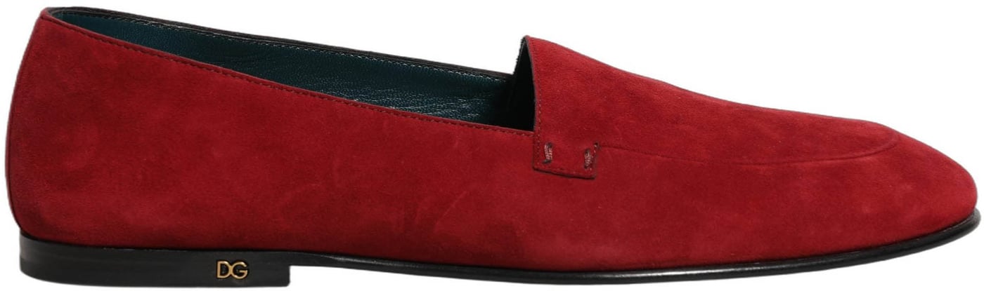 Dolce & Gabbana Red Suede Logo Slip On Flats Loafers Shoes
