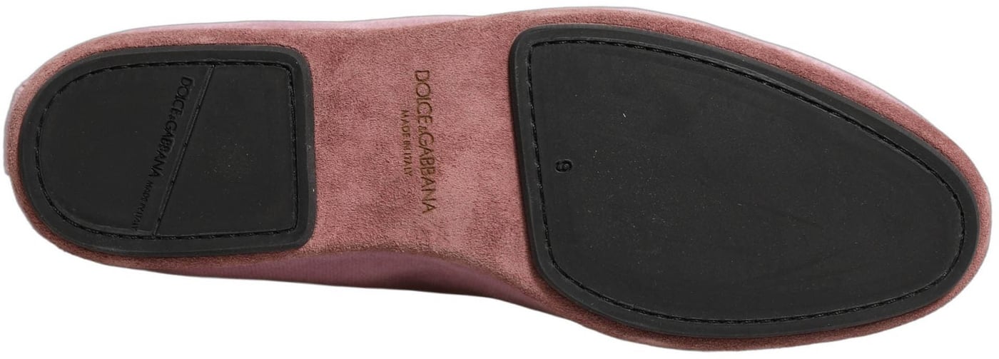 Dolce & Gabbana Pink Velvet Slip On Men Flats Loafers Shoes