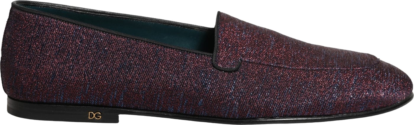 Dolce & Gabbana Maroon Glitter Lurex Logo Dress Loafers Shoes