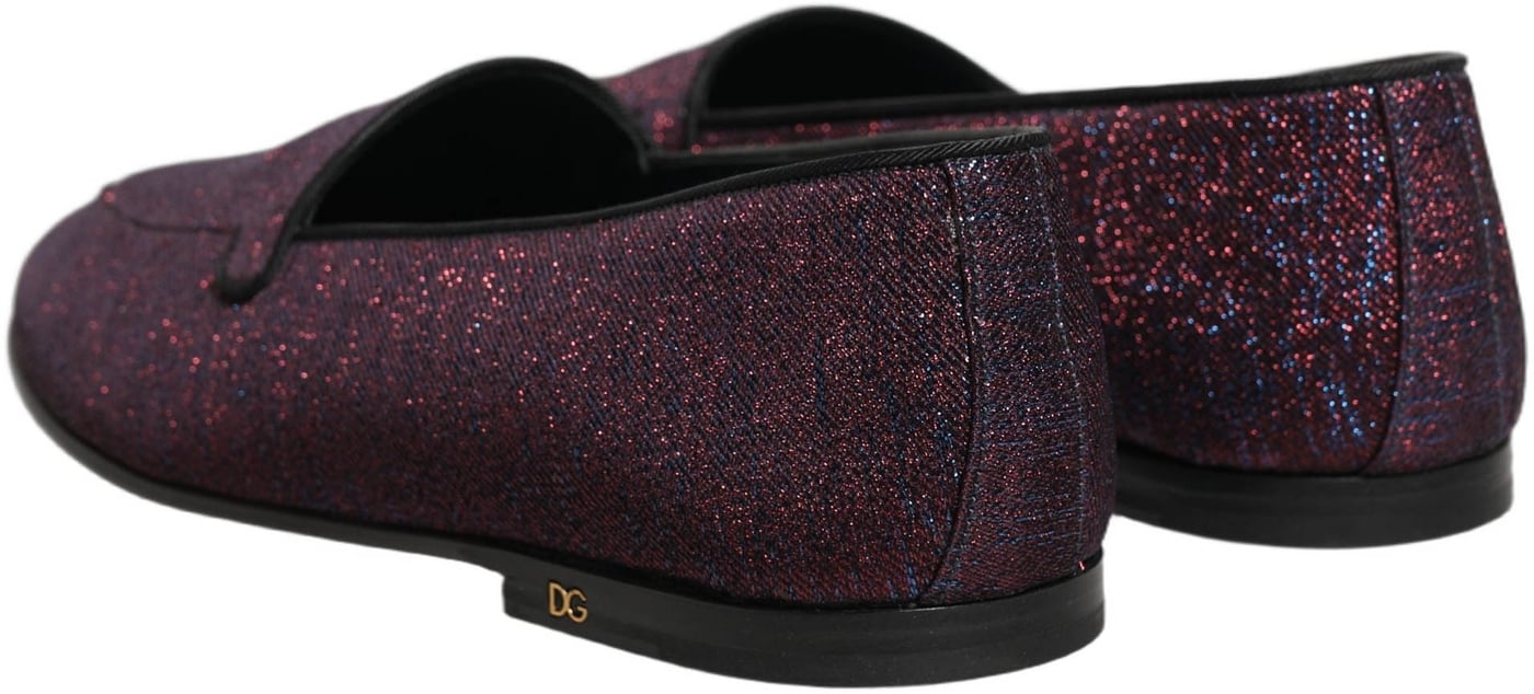 Dolce & Gabbana Maroon Glitter Lurex Logo Dress Loafers Shoes