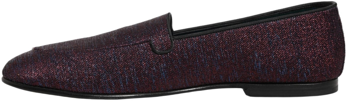 Dolce & Gabbana Maroon Glitter Lurex Logo Dress Loafers Shoes