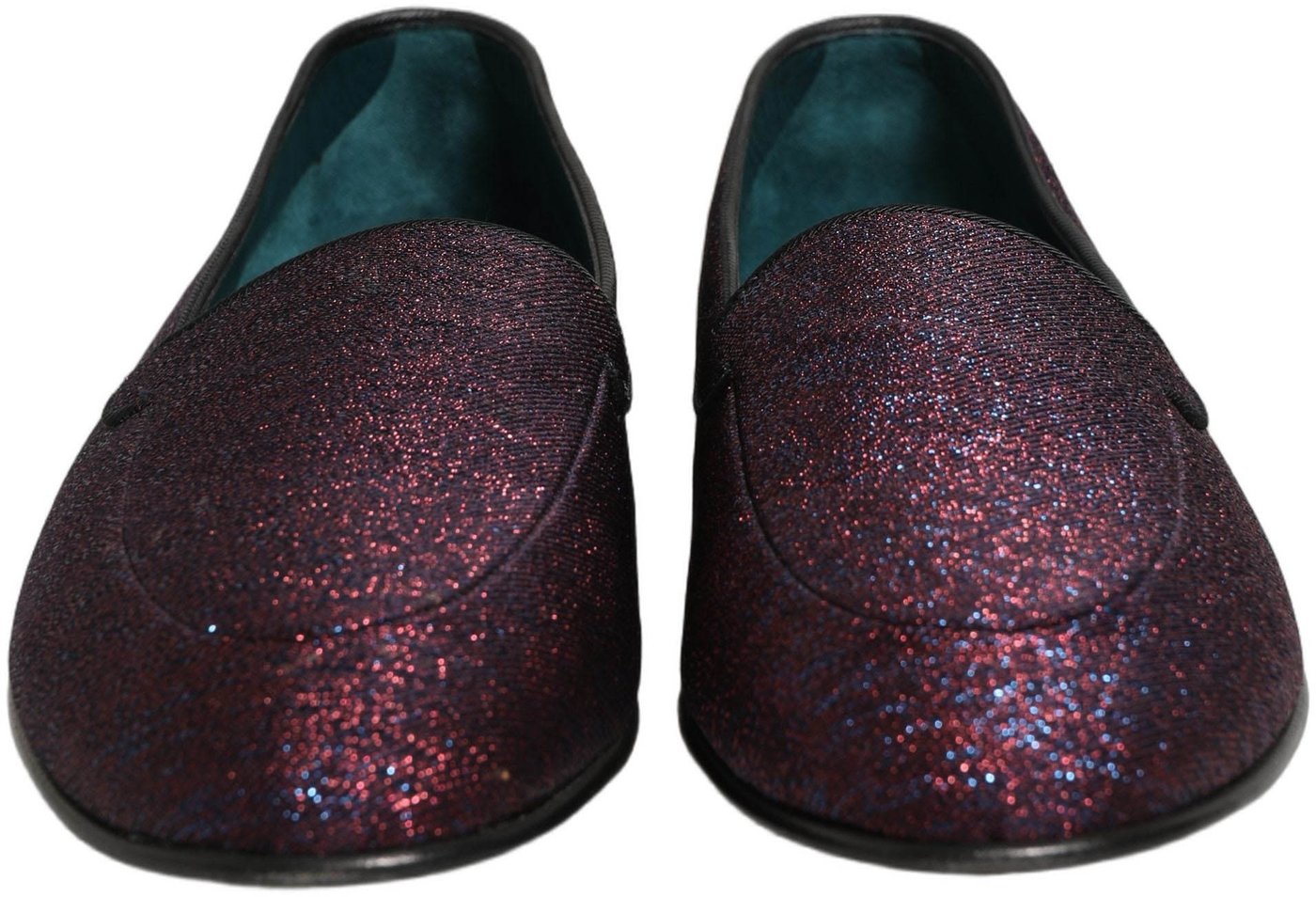 Dolce & Gabbana Maroon Glitter Lurex Logo Dress Loafers Shoes