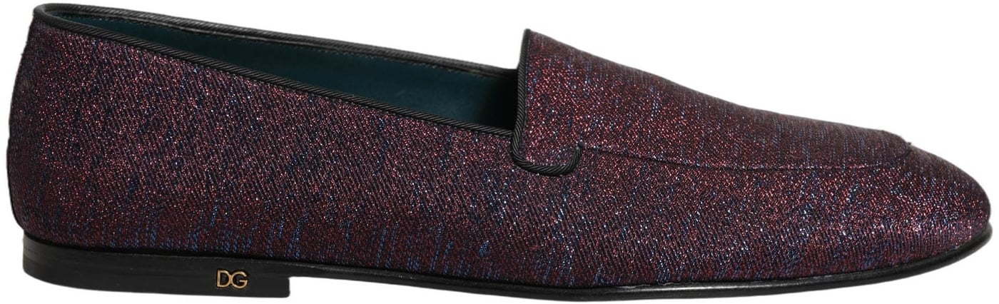 Dolce & Gabbana Maroon Glitter Lurex Logo Dress Loafers Shoes