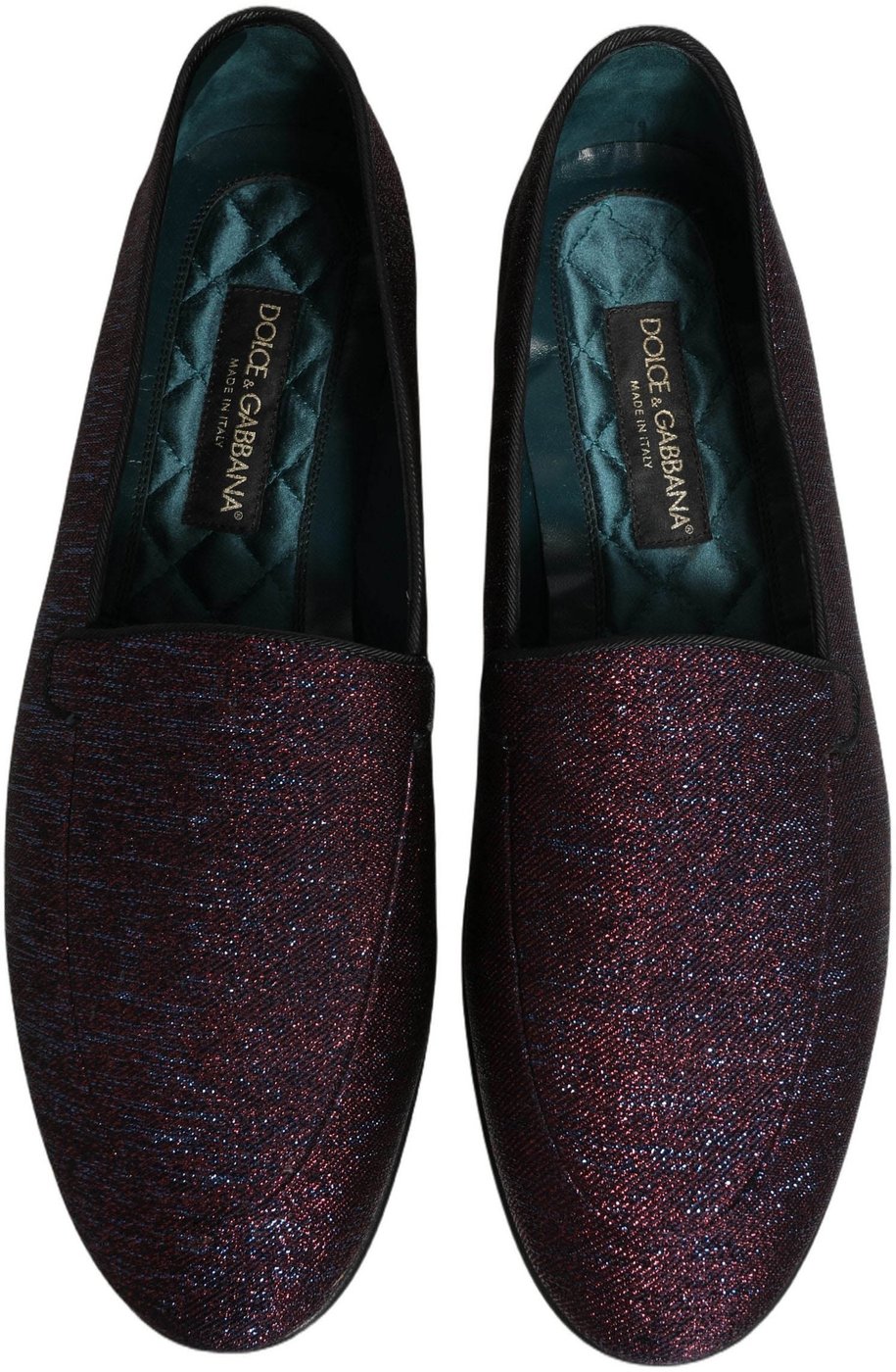 Dolce & Gabbana Maroon Glitter Lurex Logo Dress Loafers Shoes