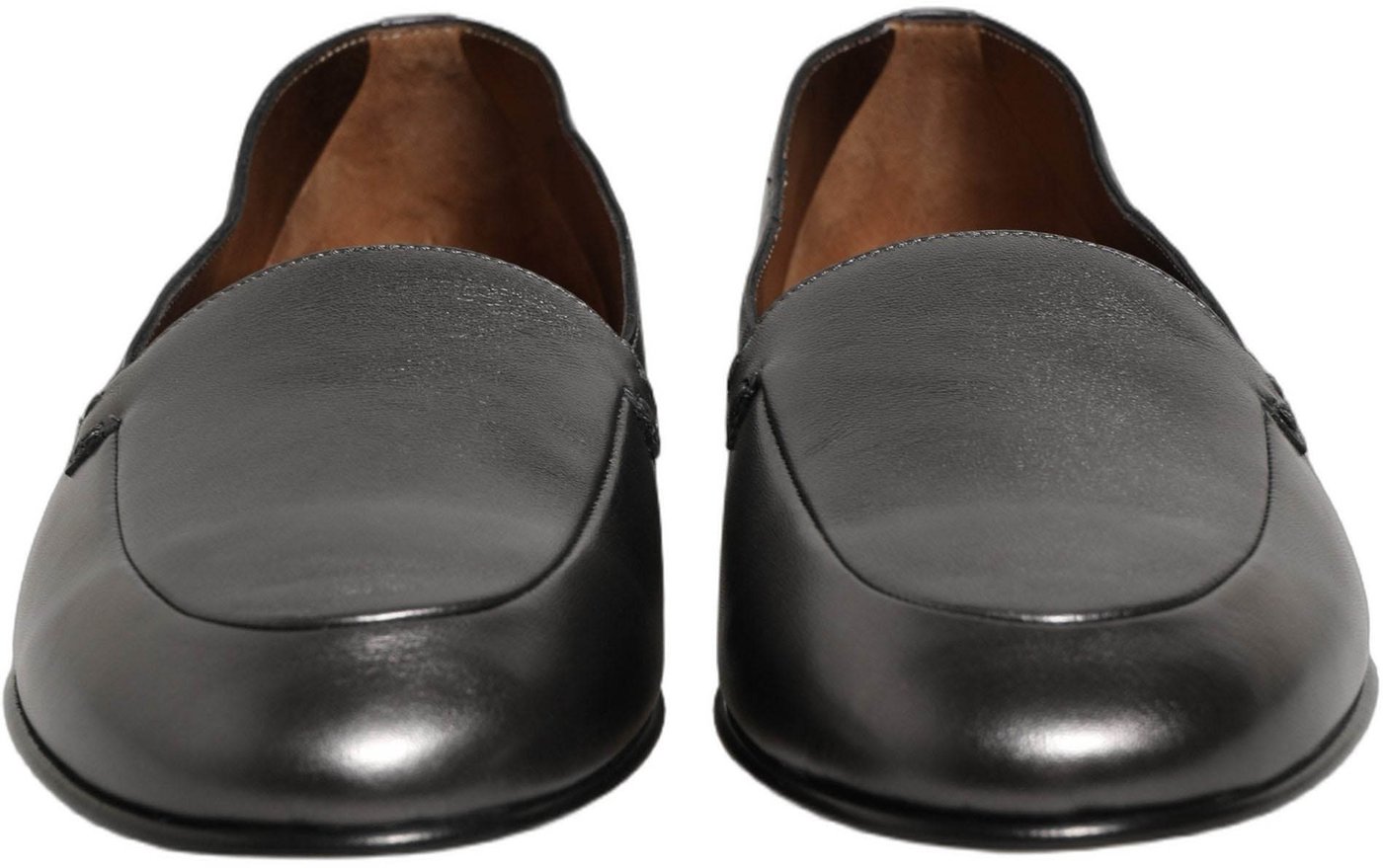 Dolce & Gabbana Silver Leather DG Logo Slip On Loafers Shoes