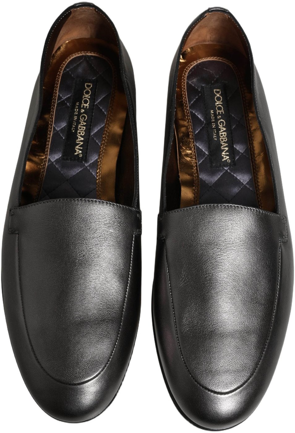 Dolce & Gabbana Silver Leather DG Logo Slip On Loafers Shoes