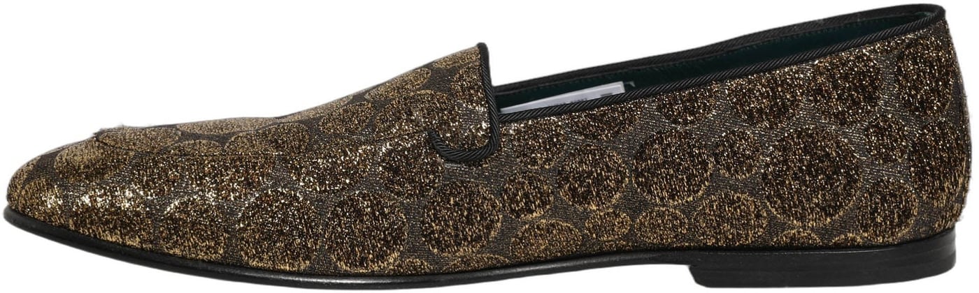 Dolce & Gabbana Gold Lurex Glitter Men Slip On Loafers Shoes