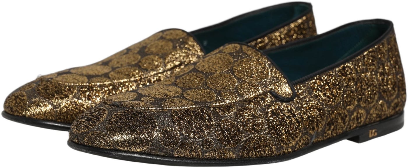 Dolce & Gabbana Gold Lurex Glitter Men Slip On Loafers Shoes