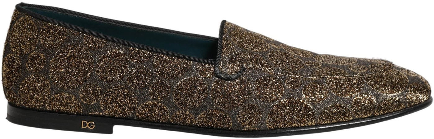 Dolce & Gabbana Gold Lurex Glitter Men Slip On Loafers Shoes