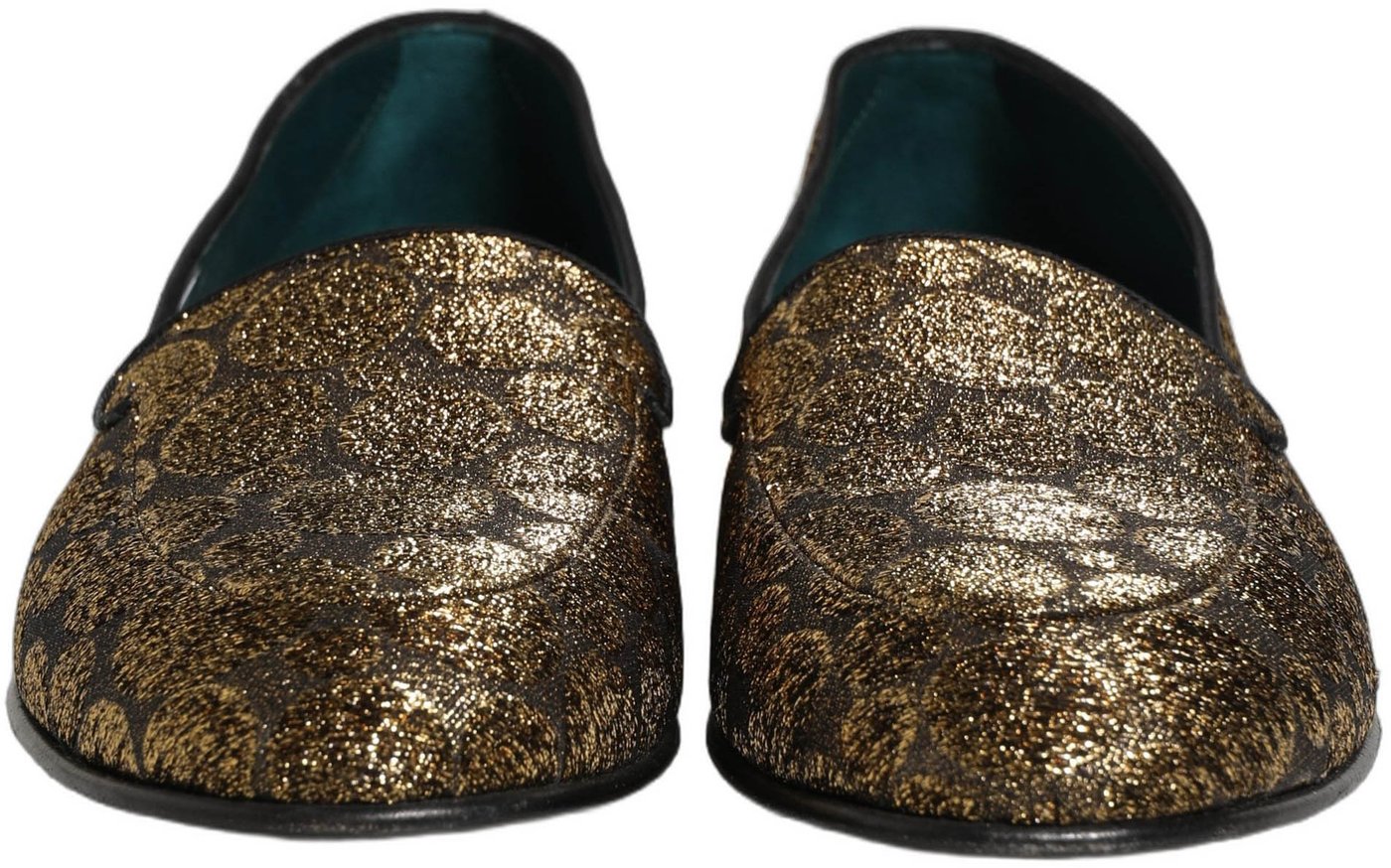 Dolce & Gabbana Gold Lurex Glitter Men Slip On Loafers Shoes