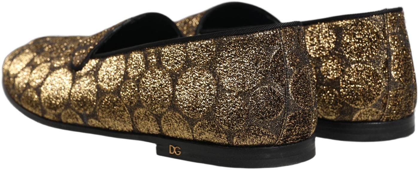 Dolce & Gabbana Gold Lurex Glitter Men Slip On Loafers Shoes